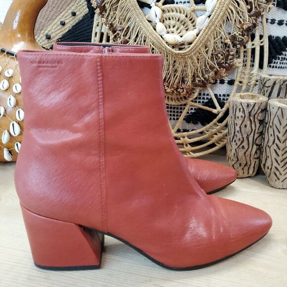 Vagabond Shoemakers Olivia Women 7/38 Leather Ankle Boot Red Chunky Heel Booties - Picture 1 of 14
